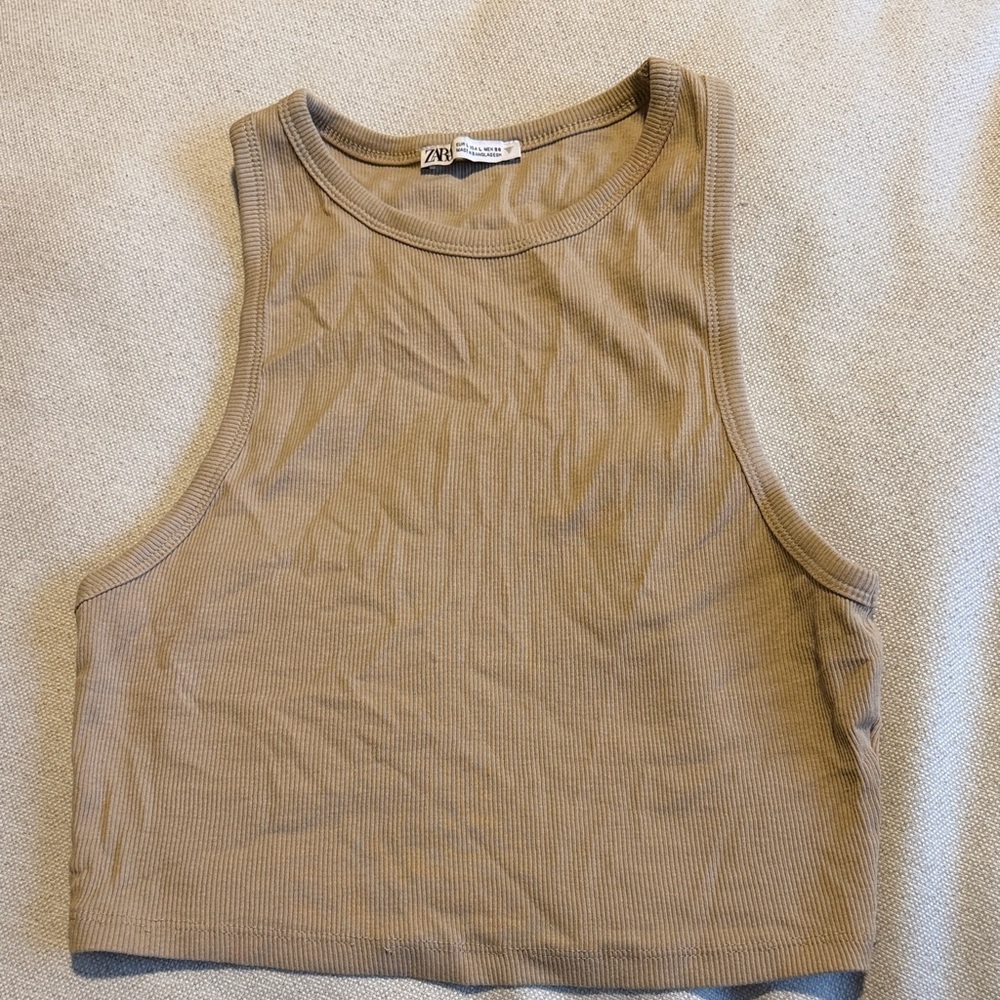 Zara Beige Ribbed Crop Top